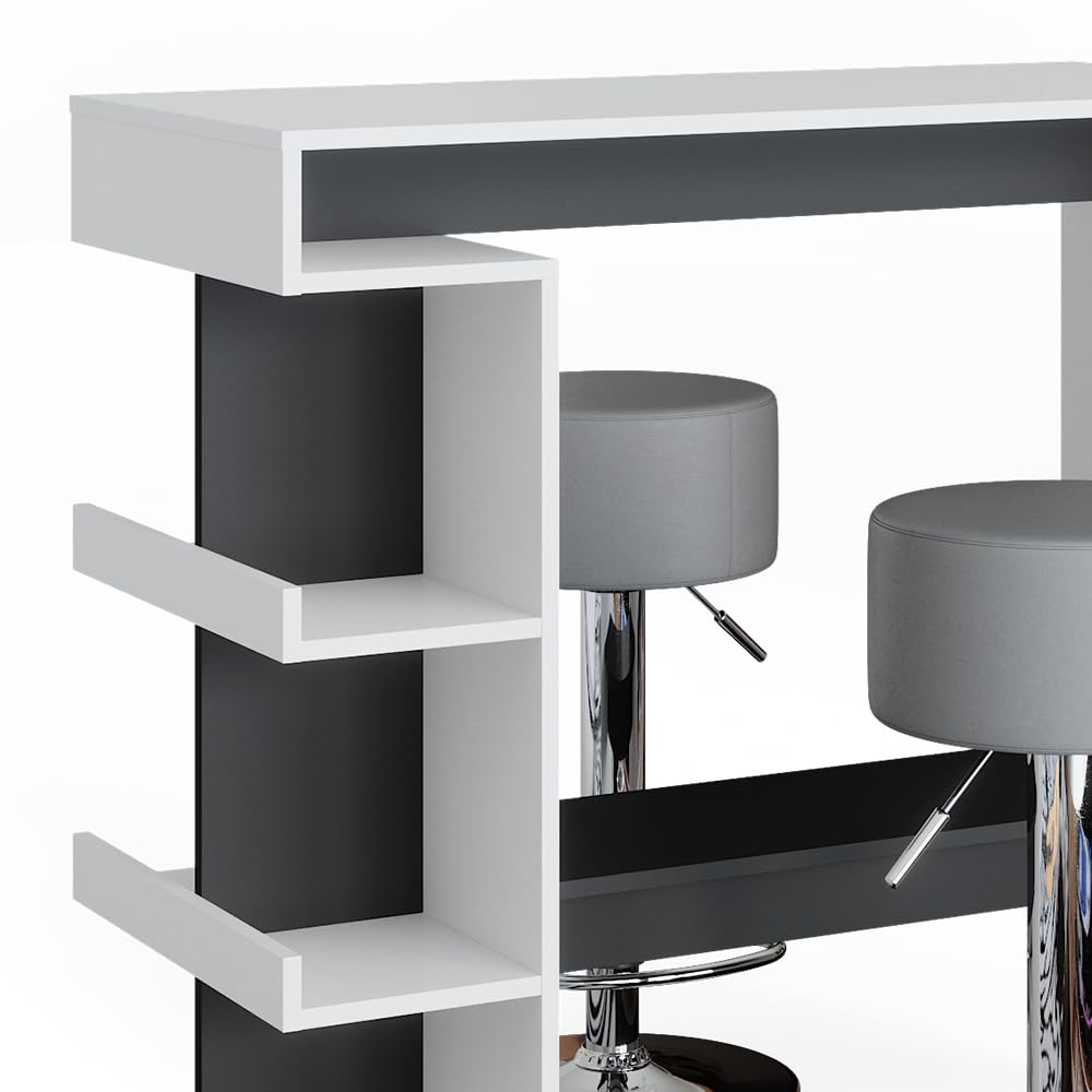 Vicco Bartisch-Set Dana, Weiß, 108 x 50 cm mit 2 Barhockern, mit offenen Ablagen zur Nutzung als Stehtisch