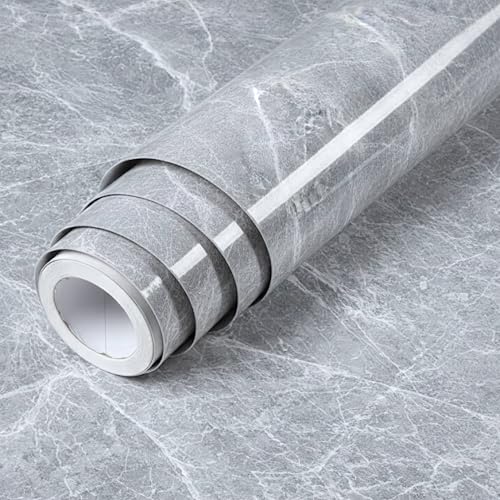 ouxon Glossy Grey Marble Contact Paper Waterproof Peel and Stick Wallpaper for Kitchen Countertop Cabinet Desk Grey Stone Self Adhesive Vinyl Wrap Furniture Shelf Table Wall (15.7 x 78.7 Inch)