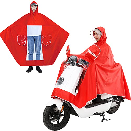 Image of HAOZAIKEJI Universal Motorcycle Raincoat Waterproof Hoodie Rain Cape Reusable Bike E-bike Rain Coat Mobility Scooter Outdoor Rain Poncho with Detachable Hat Brim Reflective Strip for Men Women
