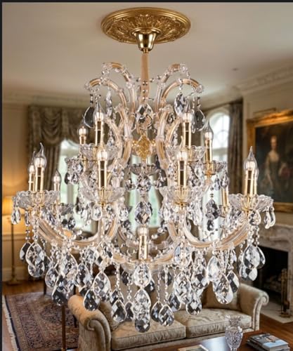 Image of Sanleen Luxury Crystal Glass Candle Chandelier 6-Light Ceiling Hanging Lamp | Modern Antique Candle Style Chandelier jhummer for Living,Dining Hall | (24 Inch)(Bulb Include) Design -12