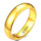 24K Yellow Gold Couples Rings 4mm 5mm Tungsten Wedding Band Adjustable Ring for Men Women Gold Domed High Polish Comfort Open Ring Couples Gifts for Men 5mm