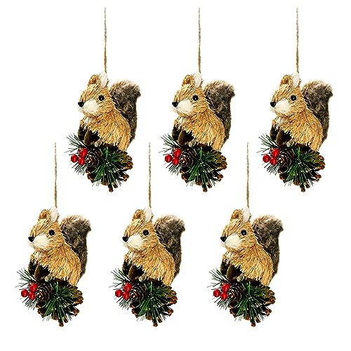 Naturevibe Nature Vibe Sisal Squirrel Ornament Christmas Tree Decorations Set Of 6,Natural Straw Realistic Woodland Animals Figurines As Rustic Christmas Ornaments cover