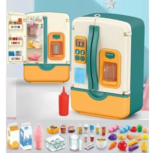冷蔵庫 おもちゃ キッチンおままごとセット 冷蔵庫 おもちゃ ままごと 調理器具セット 両開きドア 39点セット 台所用品認知 室内遊び 知育玩具 女の子 男の子 人気 誕生日プレゼント クリスマス プレゼント 出産祝い 入園祝い (39点セット,緑)