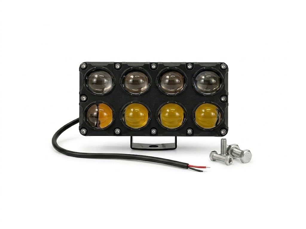 8 LED Dual Color LED Auxiliary Light Bar with 8 Lens | White + Yellow Ultra Bright Beam, Waterproof Metal Body Driving Light-image-29