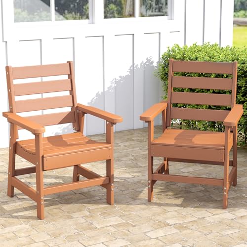 GREENVINES Patio Chair | Outdoor Dining Chairs Set of 2 | HDPE Plastic | Armrests | All Weather | QuadraLuxe | Teak | for Backyard Deck Poolside Garde
