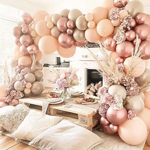 Image of PartyWoo Nude and Gold Balloon Arch Kit 140pcs Different Sizes of 18 12 10 5 Inch Metallic Gold White Pink Rose Gold Confetti Balloons for Wedding Engagement Princess Girl Birthday Party Decorations