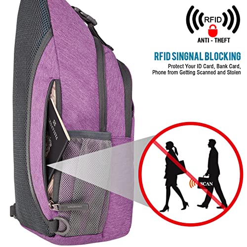 Image of G4Free Sling Bag for Men Women, RFID Blocking Crossbody Bag, Daily, Travel | Durable Polyester Fabric, 10L, Perfect for work, shopping, weekend outings, Hiking, Reversible Shoulder Strap (Light Purple)