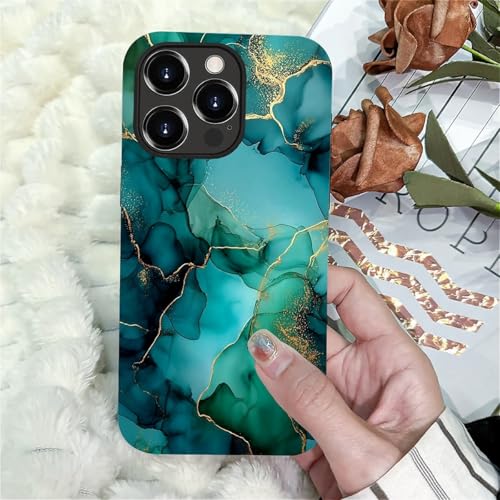 Coque iPhone 13 Pro Max antichoc esthétique marbre doré bleu sarcelle - 5