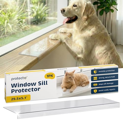 PROTECTO Window Sill Protector from Dogs - 29.5 x 5.1 Clear Window Guards from Cats Scratching, Chewing & Clawing | Keep Your Sills Smooth & Paws Safe | Ultra Strong Window Sill Cover Protection