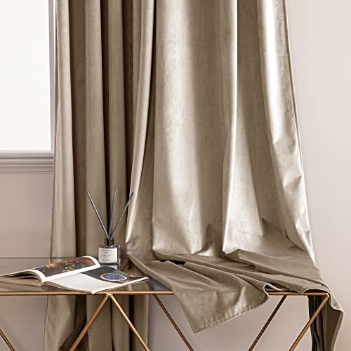 Woaboy Samtvorhänge Verdunkelungsvorhang Gardinen mit Ösen 140x200 cm Beige – Ansicht 5