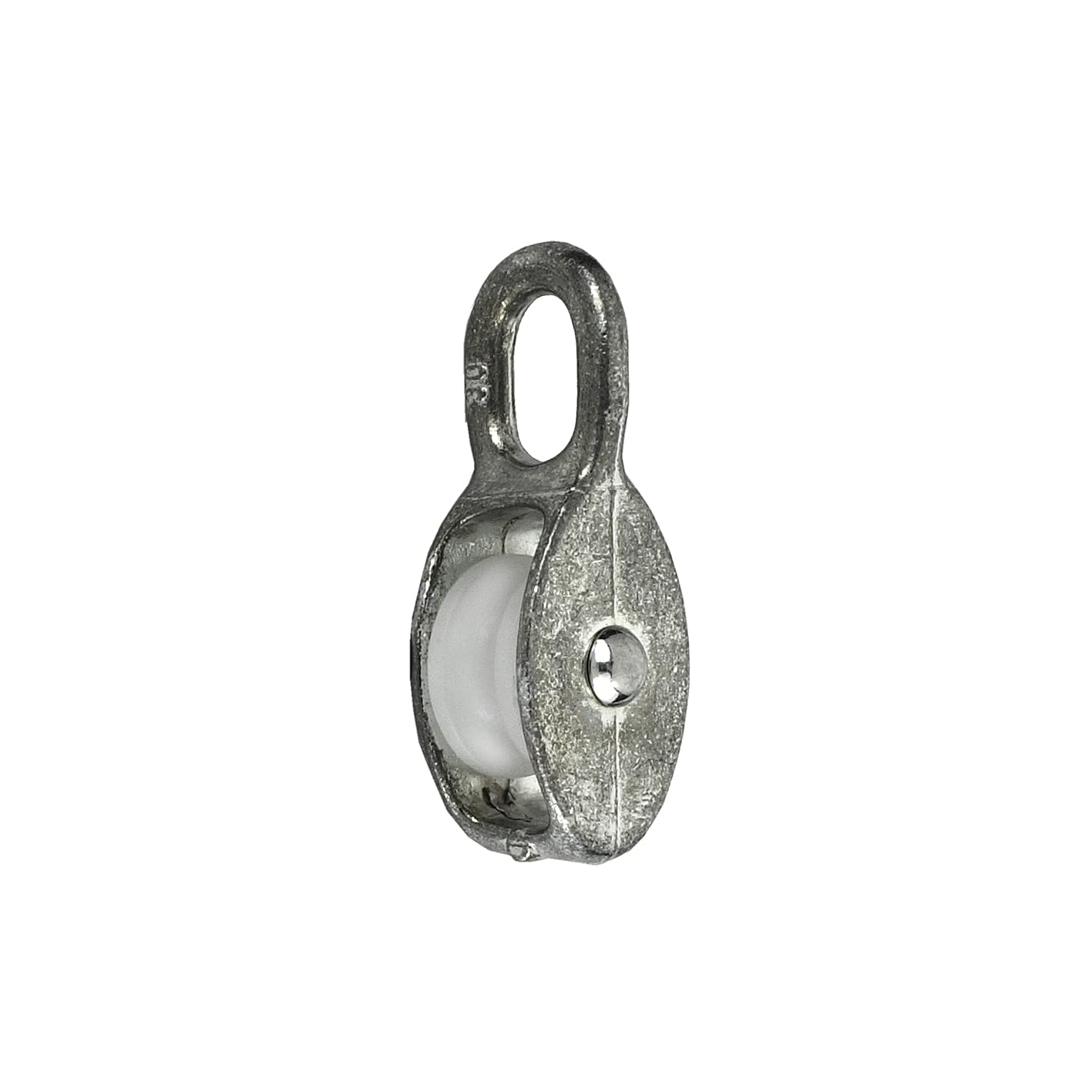 Carrucola ad 1 gola in lega di zinco e poliammide per funi diametro 8 mm.