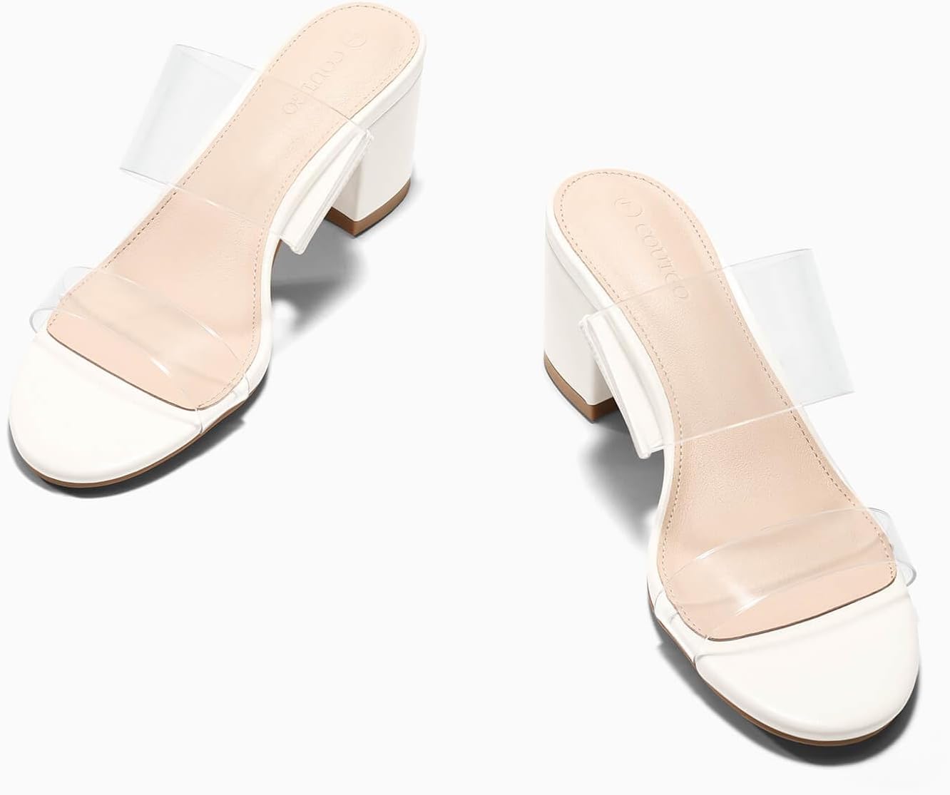 Coutgo Women's Clear Heeled Sandals Transparent Two Strap Chunky Block Heels Mules Open Toe Slip On Dress Shoes - Image 6
