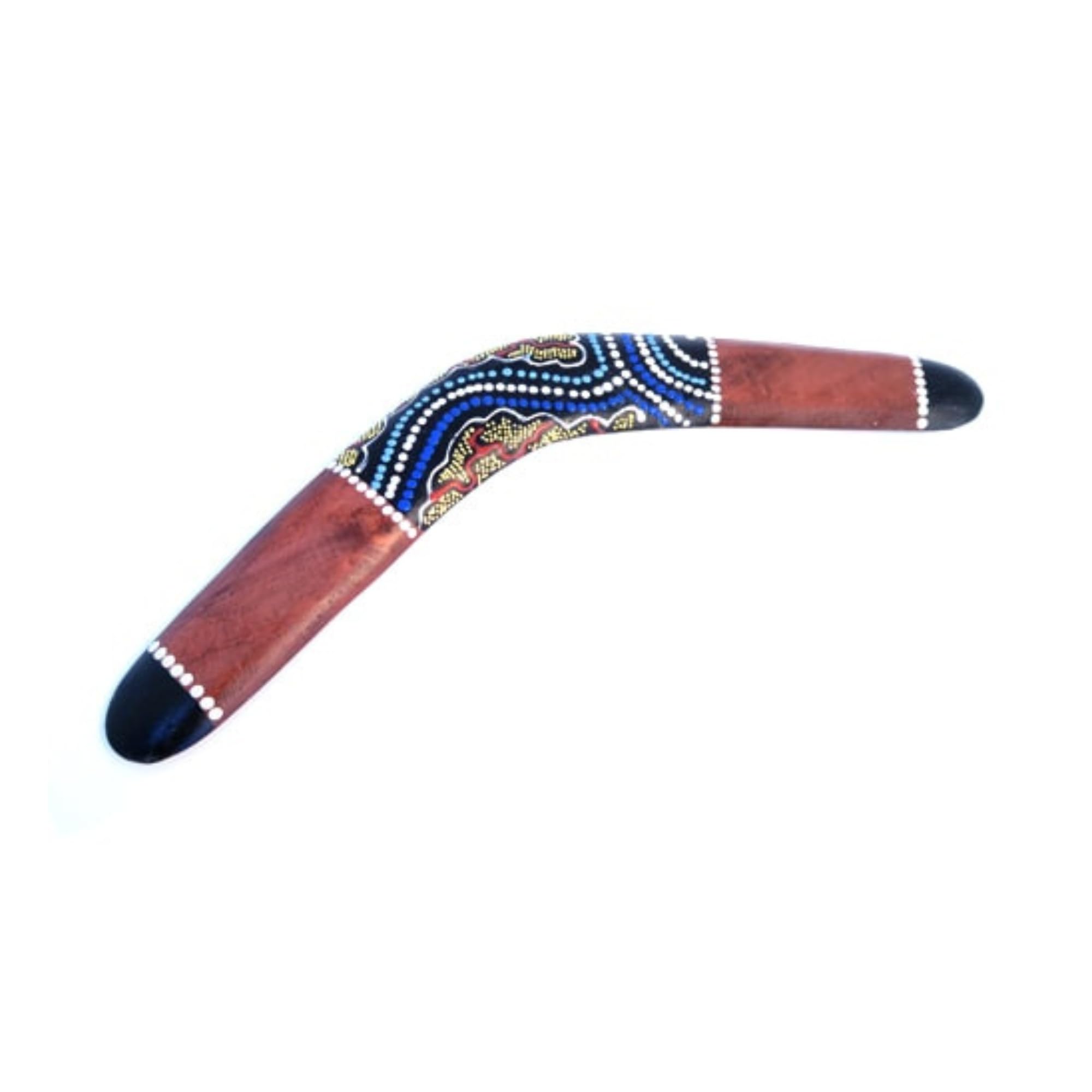 Boomerang decorativo in legno dipinto a pois stile aborigeno - 40 cm
