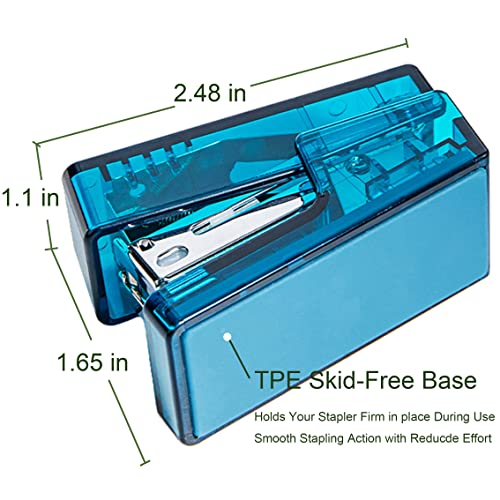 Mini Stapler Blue, Office Desk Stapler, Transparent Spring Powered Desktop Stapler, 30 Page Capacity, Small Stapler Size, With 800 Standard Color Staples And 640 Standard Staples(24/6) By Qpeuim #TOP6