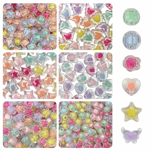 Image of 310 Pcs Multicolour Inside Crystal Beads for Jewellery Making Kit - Beads for Bracelet Making Kit - Bead Craft - Acrylic - 6 Designs, 180g