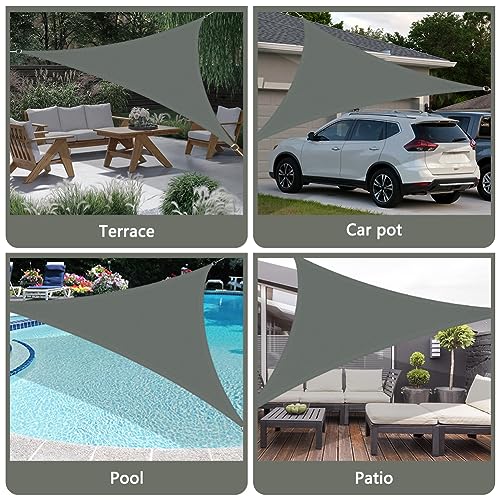 OFFCUP Sonnensegel, Sonnenschutz Baldachin, Dreieckige Markise, Oxford-Stoff Wasserdicht Ripstop Uv Schutz Mit Pu-Beschichtung, 3x3x3m (Größe nach dem Richten) Garten Segel Mit Freiem Seil(grau)