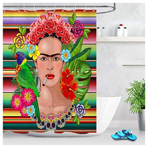 XINJIU Frida Kahlo Badezimmer-Duschvorhang, haltbarer Stoff, Zubehör, kreativ, 12 Haken, 180 x 180 cm