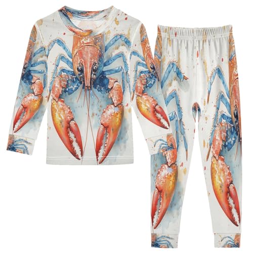 Pajama Sets Long Sleeve Red Blue Crawfish Watercolor Soft Comfy Sleepwear 2 Piece PJS 3-8T