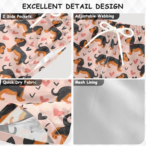senya Dachshund Dogs and Hearts 1 Boys Swim Trunks Toddler Shorts Swimwear Boardshorts3