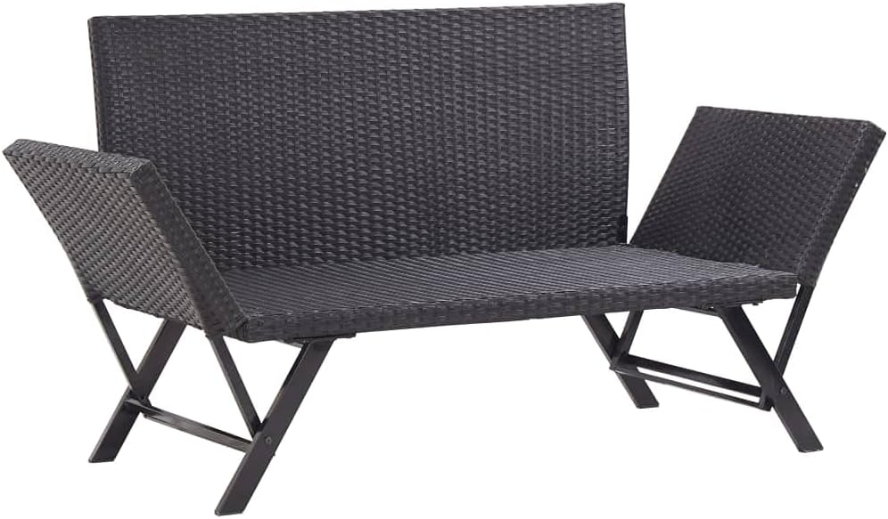 Outdoor Sun Bed Black Poly Rattan Standard Convertible Furniture,Comfort and Style Outdoor Garden Bench with Convertible Sun Lounger Modern Minimalist Design for , Patio or Terrace Patio Furniture