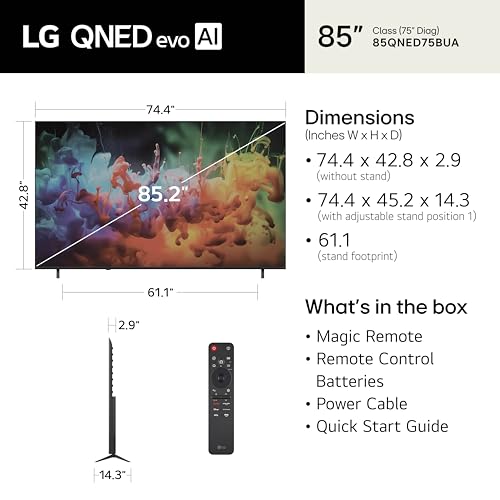 Image of LG 85-Inch Class QNED AI QNED75B Series Mini LED 4K Smart TV w /HDR10, AI Super Upscaling 4K, Filmmaker Mode, Wow Orchestra, Compatible with Alexa (85QNED75BUA, 2026)