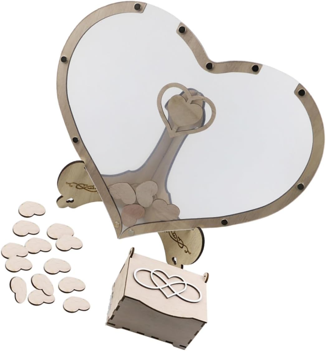 GALPADA Wedding Heart Guest Book Wooden Sign Board Desktop Guestbook for Wedding Reception Alternative DIY Home Decor