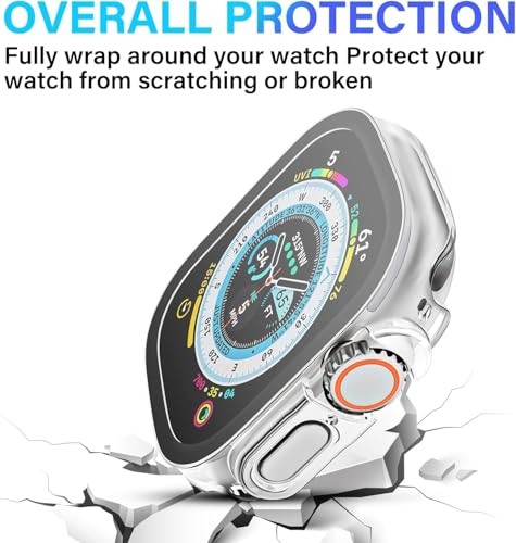 Image of Smiling 2 Pack Case Compatible with Apple Watch Ultra 3(2025) / Ultra 2 /Ultra 49mm with Tempered Glass Screen Protector, Hard PC Case Scratch-Resistant Overall Protective Cover -Transparent