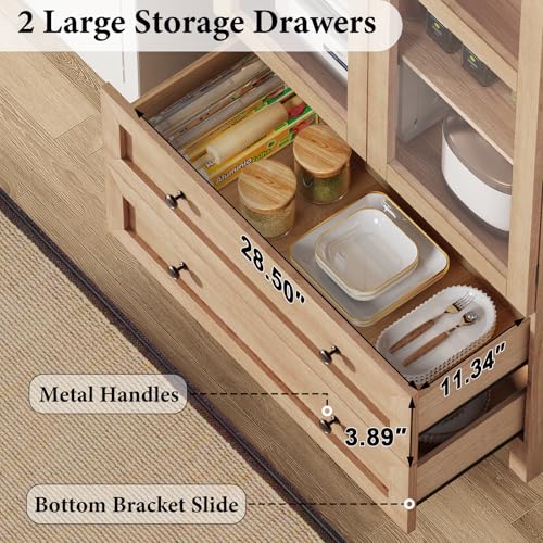 Image of EasyCom 71 Tall Arched Cabinet, Farmhouse Wood Pantry Cabinet with 2 Large Drawers, 4-Tier Kitchen Storage Cabinet with Adjustable Shelf & Magnetic Clasp Doors for Living Room, Dining Room, Natrual
