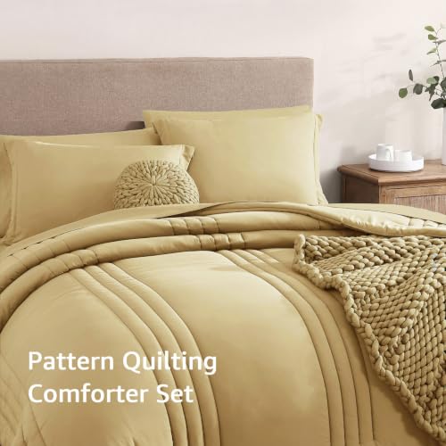 Image of Queen Comforter Set-7 Pieces Butter Yellow Bed in a Bag Queen Bedding Sets