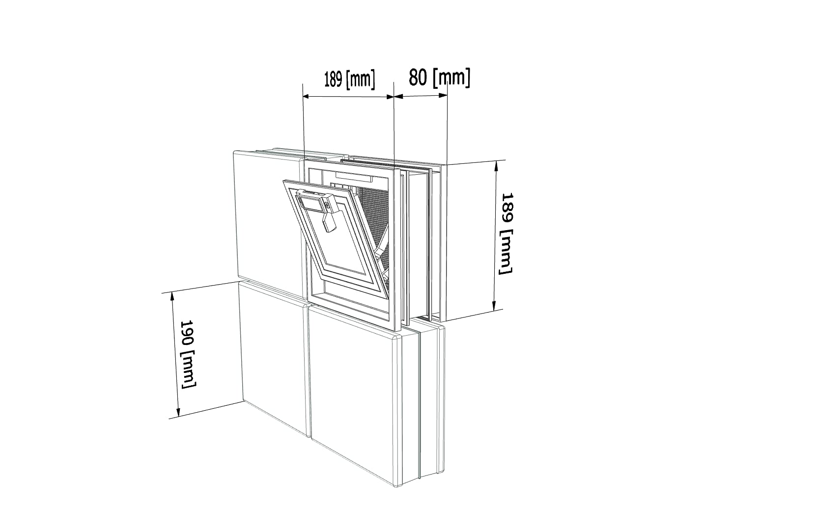 Ventana de ventilación para insertar en una pared de bloques de vidrio, ladrillo u hormigon | Dimensiones cm 19x19x8 | Sustituye 1 bloque de vidrio de 19x19x8 cm.| Unidad de venta 1 ventana