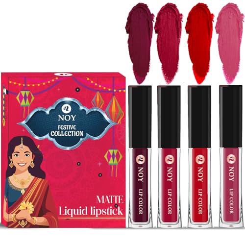 Image of Noy Liquid Matte Lipstick Festival Pack 4 Stunning Shades Wine, Cherry Pink, Red, Pruple Shades