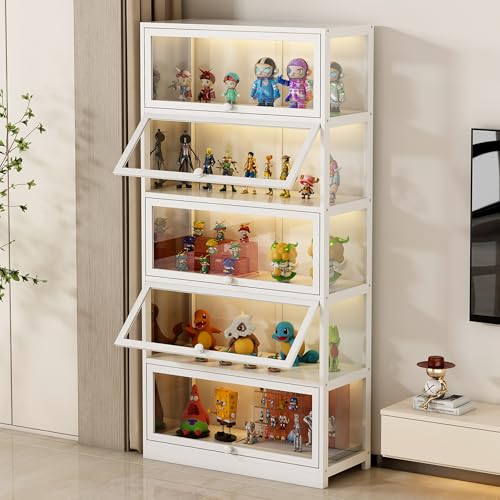 Image of 5-Tier Display Cabinet with Acrylic Glass Door Curio Display Case for Collectibles Toy Organizers Rack & Display Shelf Kids Bookshelf for Home, Office, Playroom, Living Room（White）