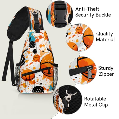 Basketball Graffiti Sling Bag Crossbody Sling Backpack Hiking Daypack for Men Women Chest Bag for Travel Running3