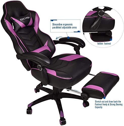 ELECWISH Ergonomic Office Chair Gaming Chair Adjustable Computer Chair Multi-Function Racing Chair for Adults Large Size Purple