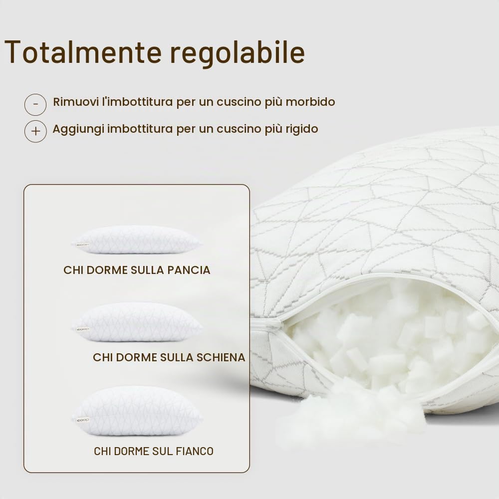 Coop Home Goods Cuscino da campeggio e da viaggio in memory foam triturato di alta qualità, con rivestimento comprimibile in viscosa di rayon di bambù – Include sacco per il trasporto e viaggi 48,3 x