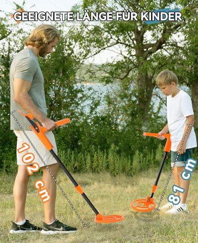 SUNPOW Metalldetektor für Kinder - Exklusive Cartoon-LCD-Anzeige, IP68 wasserdichte Spule, Unisex Design, 3 Modelle (All Metal/Disc/Pinpoint Mode), 32-40 Zoll Verstellbarer Stiel für Kinder 5-12 5