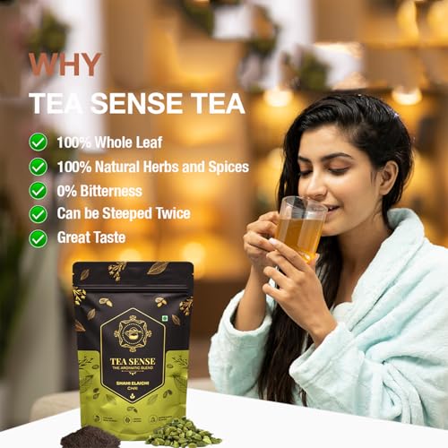 Image of TEA SENSE Shahi Elaichi Chai - Premium Assam CTC Tea with Real Cardamom | 500 g | No Added Flavours or Essence | Strong Aromatic Chai | Rich Colour Milk Tea