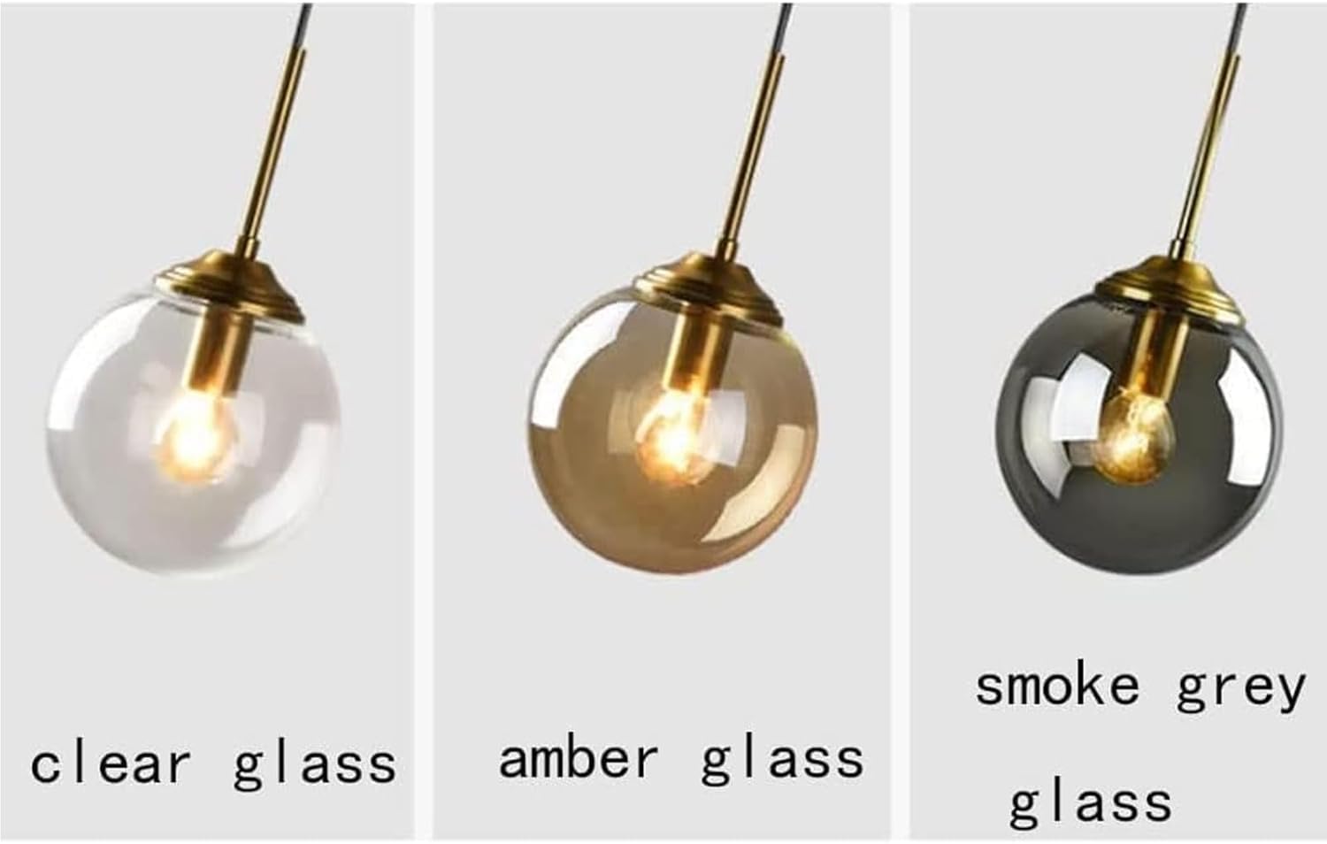 Lustre en laiton vintage industriel à 3 lumières Transparent/Gris fumé/Boule de verre ambre Suspension Cluster E27 Suspension pour îlot de cuisine Salon