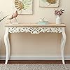 LuxenHome 46" Wood Decorative Console Table, Vintage French Country Entry Table, Farmhouse Antique Sofa Table with Wood Carvings, Woodgrain/Off-White