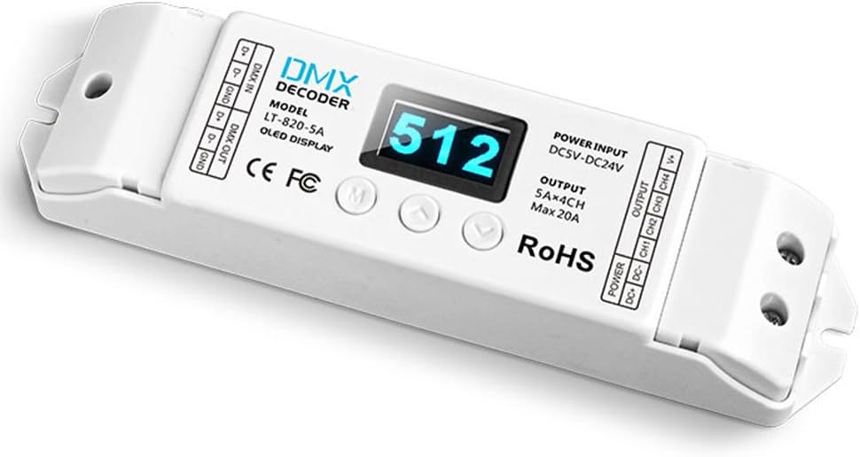 4 Channel DMX Decoder Controller with OLED Screen Display 4CH CV DMX 512 Decoder 5A4CH 20A Dimmer Driver for Project Dimming System