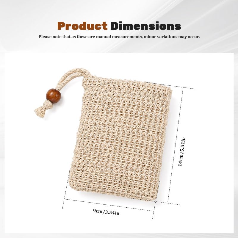 5 Pack Natural Sisal Soap Pouches, Mesh Surface Creates Rich Foam and Gently Exfoliates Skin, Drawstring Design Secures Soap Tightly, Compact for Daily Shower and Travel