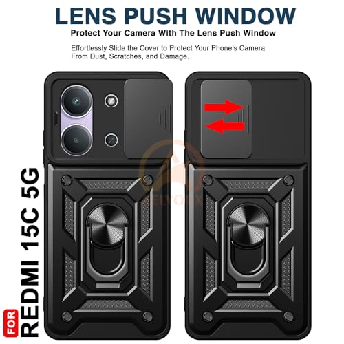 Image of Armor Bumper Back Cover Case for Redmi 15C 5G / Poco C85 5G Rotating Camera Cover, Ring Holder & Kickstand | Heavy Duty & 360 Degree Protection Redmi 15C 5G / Poco C85 5G Back Cover (Black)