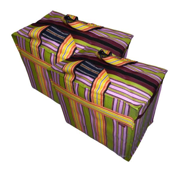Image of (#B2B25NYXLZip) Reusable EXTRA LARGE Recycled Multicolour Cloth Tote Cum Handbag Jhola Under bed storage bag 20 x 14 x 12 inch with Zip closure pack of 2