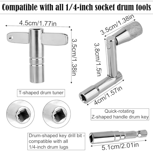 4pcs Drum Keys, Z-Shaped & T-Shaped & Drill Bit Tuning Keys with Storage Box for Acoustic and Electronic Drums Percussion Hardware Tool Essential Accessories and Drummer Gifts
