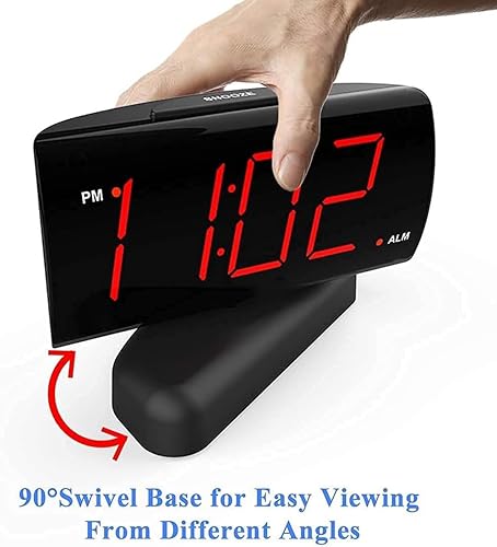 Miniatura 3 de GING YHAU Reloj despertador de dígitos grandes para dormitorio con base giratoria, 2 niveles de sonido de alarma, reloj digital de brillo de 2