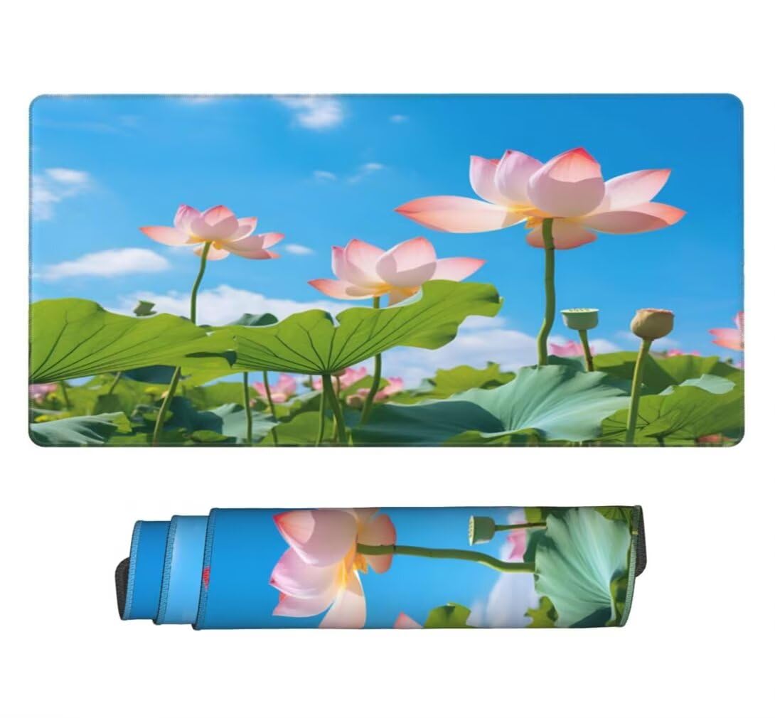 Alfombrilla Raton XXL 1200 x 600 x 3 mm, Mouse Pad Grande Gaming, Alfombrilla de Raton Flor de Loto Mousepad Lavable Desk Mat para Juegos Y Oficina, Impermeable y Antideslizante (Cielo Azul) -MP1553