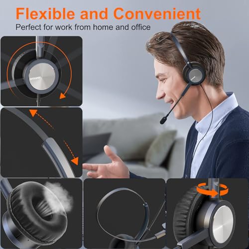 Image of emaiker corded USB Headset with Noise Cancelling Microphone PC Headphone with Mic Mute Volume Control Call Button for Office Call Center Skype Chat Teams Zoom Dragon Voice Recognition Speech Dictation