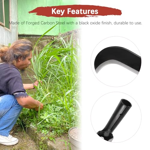 TIXIPEM 9 Inch Billhook Sickle with Forged Carbon Steel Machete Blade, Billhook Machete Sickle for Grass/Harvest/Weeding - Thumbnail 5