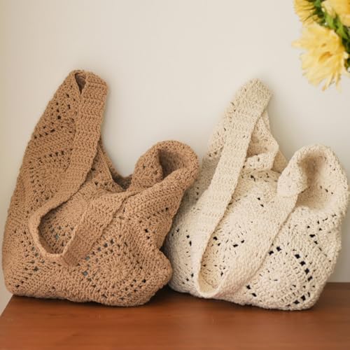 Women Cotton Woven Shoulder Bag Hollow Out Crochet Bohemian Summer Casual Beach Bag4