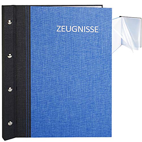 alles-meine.de GmbH Zeugnismappe/Dokumentenmappe/Zeugnisringbuch - Zeugnisse Leinen Struktur - BLAU - A 4 - GEBUNDEN & Erweiterbar - Schraubalbum - mit 24 festen Seiten - R..